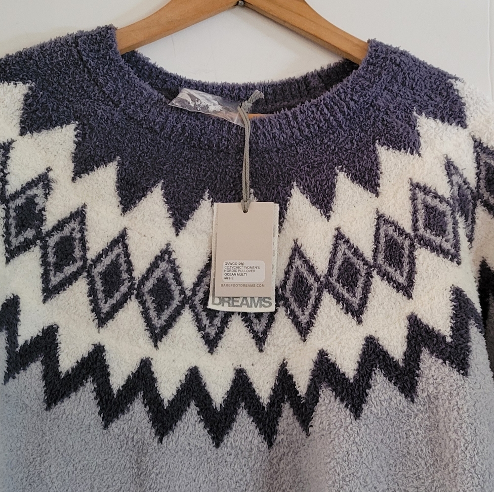 Barefoot Dreams CozyChic Nordic Pullover Sweater Ocean Multi Super Soft Cozy NWT - Picture 4 of 12